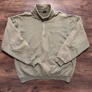 PEPE JEANS Khaki Quarter Zip Sweatshirt - 90s Made in Canada Large